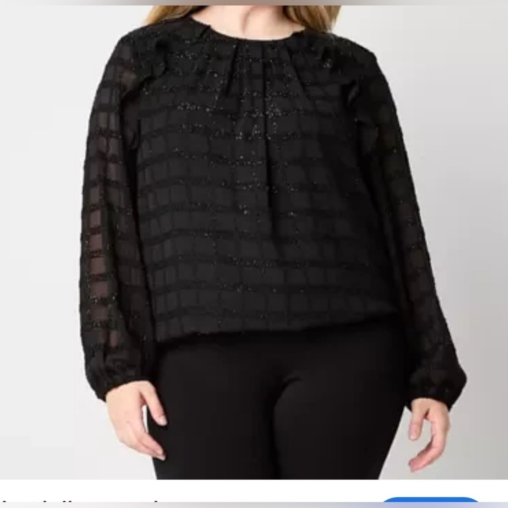 Liz Claiborne Plus Womens Round Neck Long Sleeve Lined Blouse